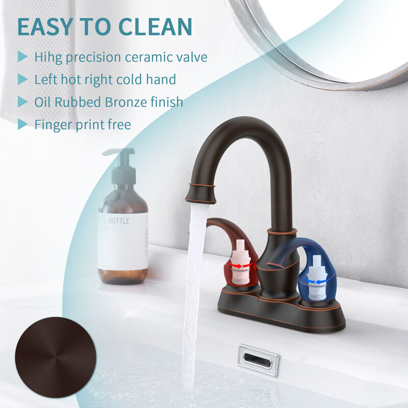 Oil Rubbed Bronze Bathroom Faucet,  Centerset 2-Handle Vanity Sink with 360° Swivel Spout & Drain