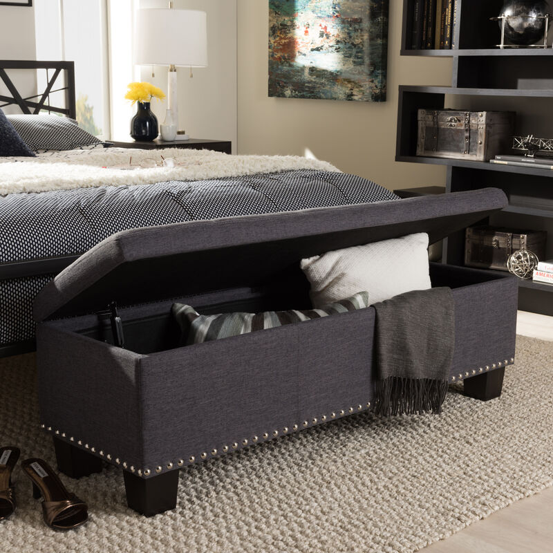 Baxton Studio Hannah Modern Dark Grey Fabric Upholstered Button Tufting Storage Ottoman Bench