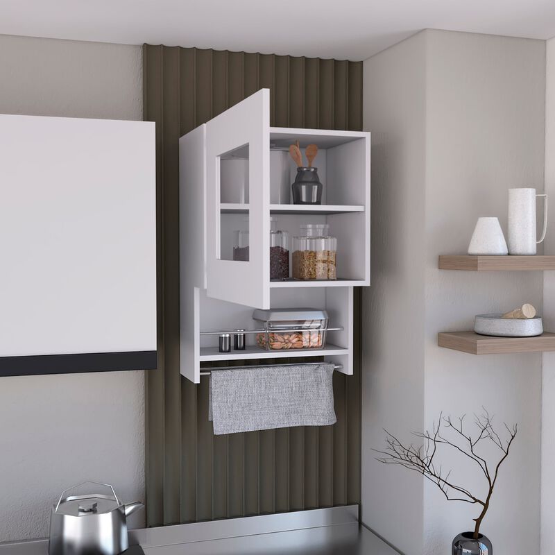 DEPOT E-SHOP Ithaca Kitchen Wall Cabinet with Towel and Spice Rack, White
