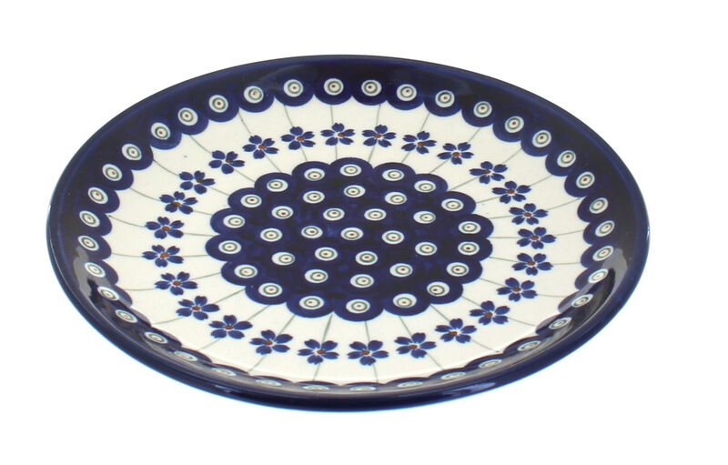 Blue Rose Polish Pottery Flowering Peacock Dessert Plate