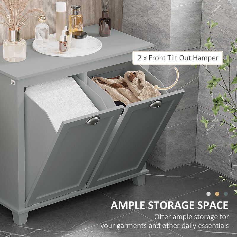 Gray Laundry Solution: Tilt-Out Two-Compartment Bathroom Sorter Cabinet