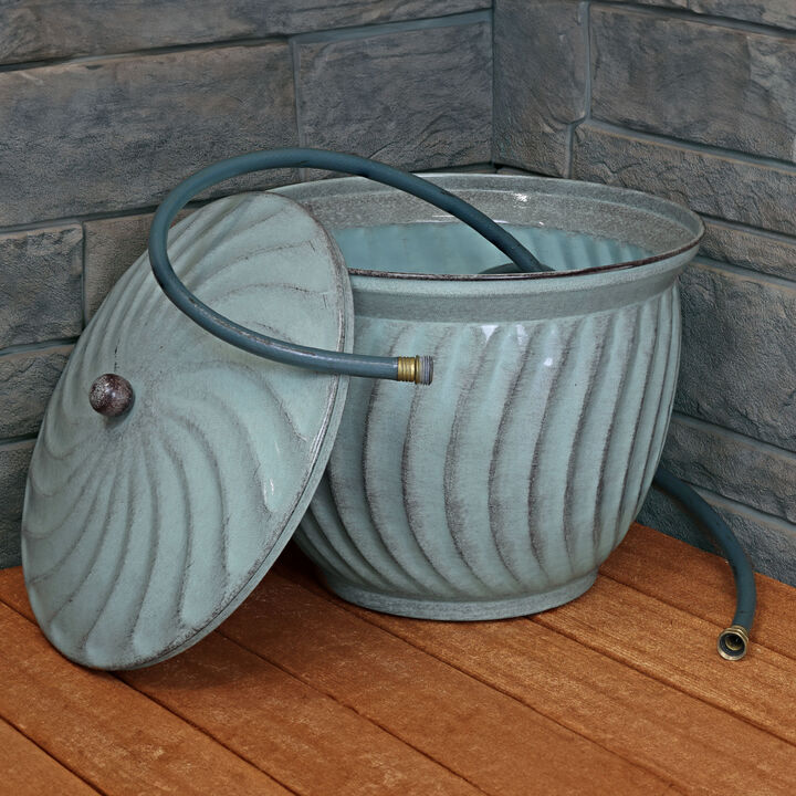 Sunnydaze Decorative Metal Garden Hose Holder - Sage Glaze