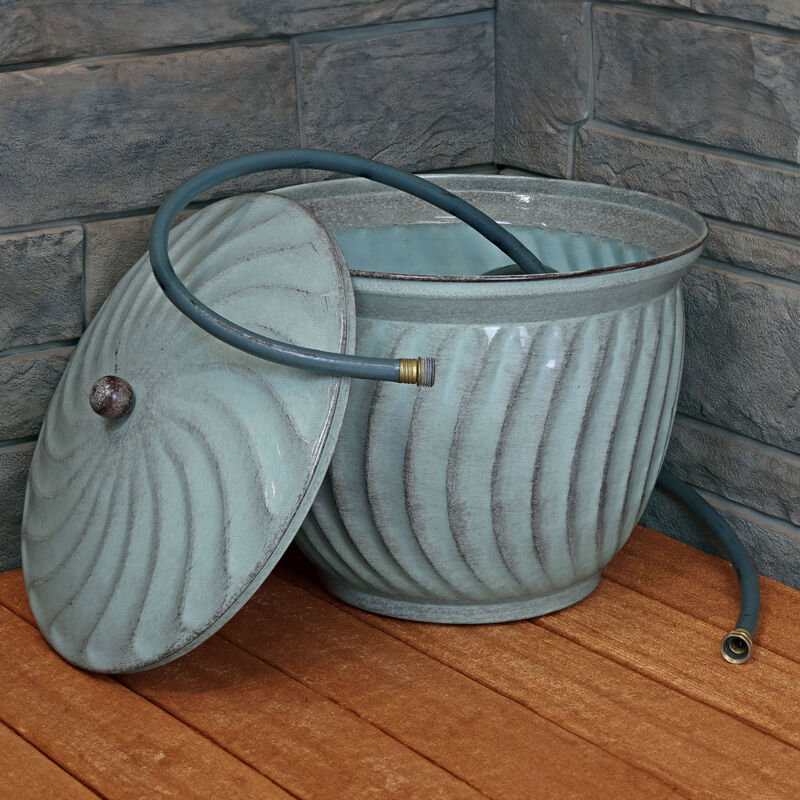 Sunnydaze Decorative Metal Garden Hose Holder - Sage Glaze