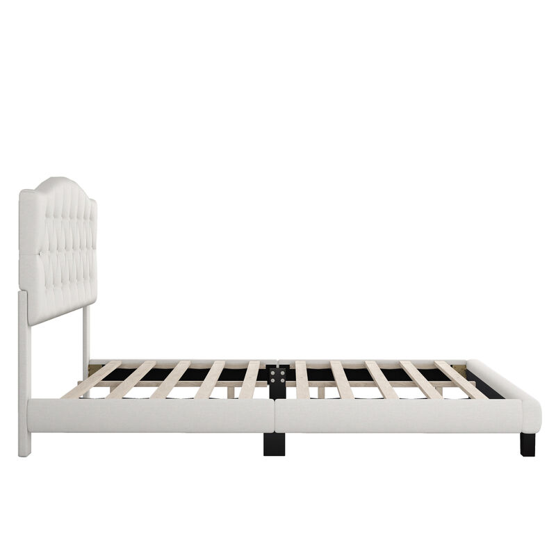 Upholstered Platform Bed With Saddle Curved Headboard And Diamond Tufted Details, Queen