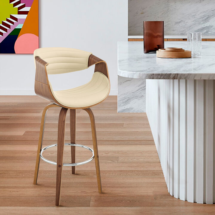 Arya Swivel Counter Stool in Faux Leather and Wood