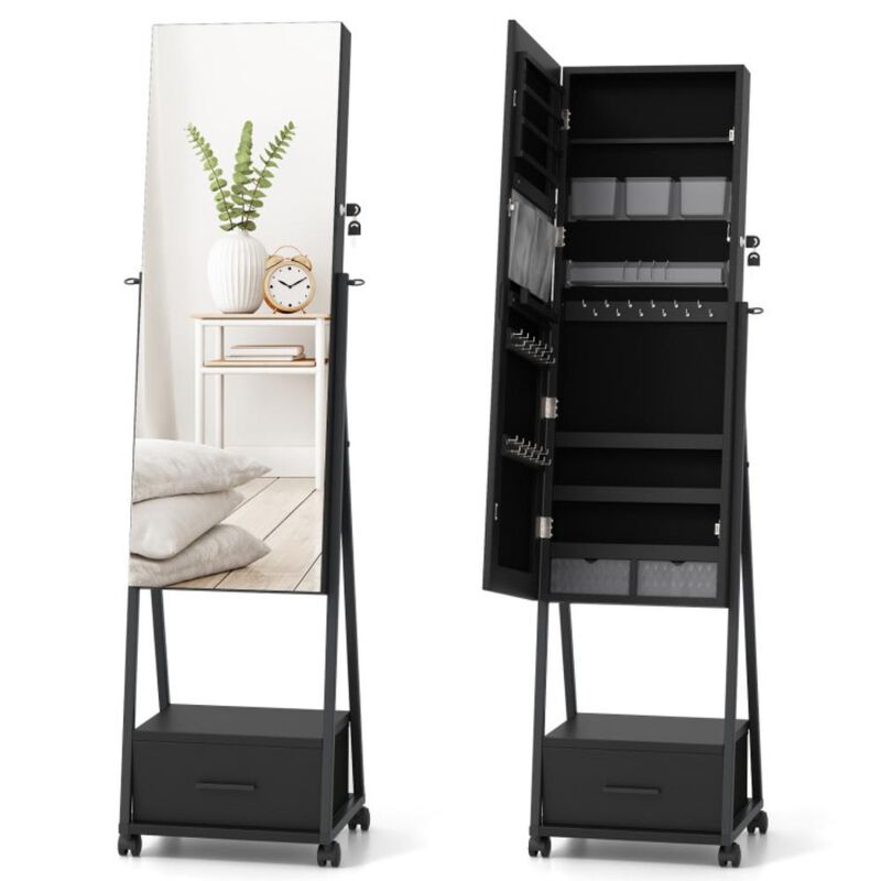 Hivvago Jewelry Cabinet with Full-Length Mirror-Black