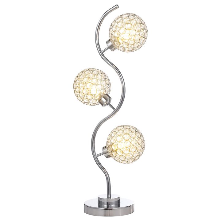 Berly Table Lamp with Crystal Balls and Touch Button, Silver Metal - Benzara