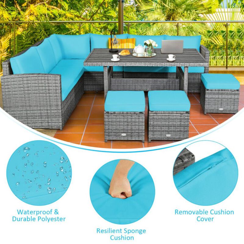 Hivvago 7 Pieces Outdoor Wicker Sectional Sofa Set with Dining Table