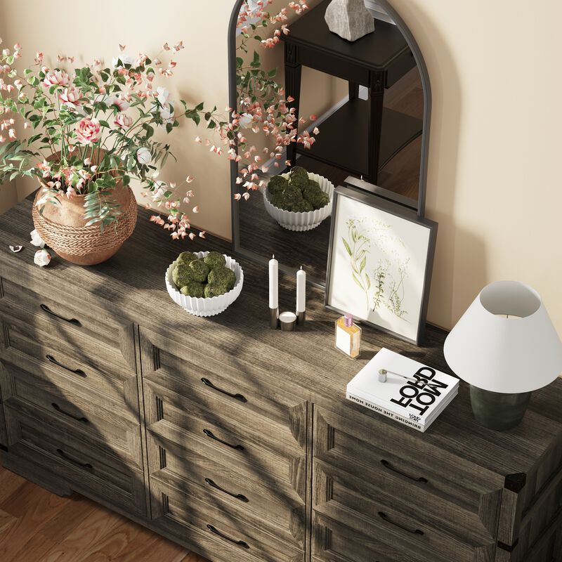 FUFU&GAGA 12-Drawer Dresser, Wood Storage Cabinet, Large dresser for Bedroom, Living Room, Hallway (63.4" W x 31.5" H x 15.4" D), Grey