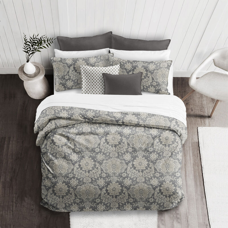 6ix Tailors Fine Linens Osha Mocha/Charcoal Duvet Cover Set