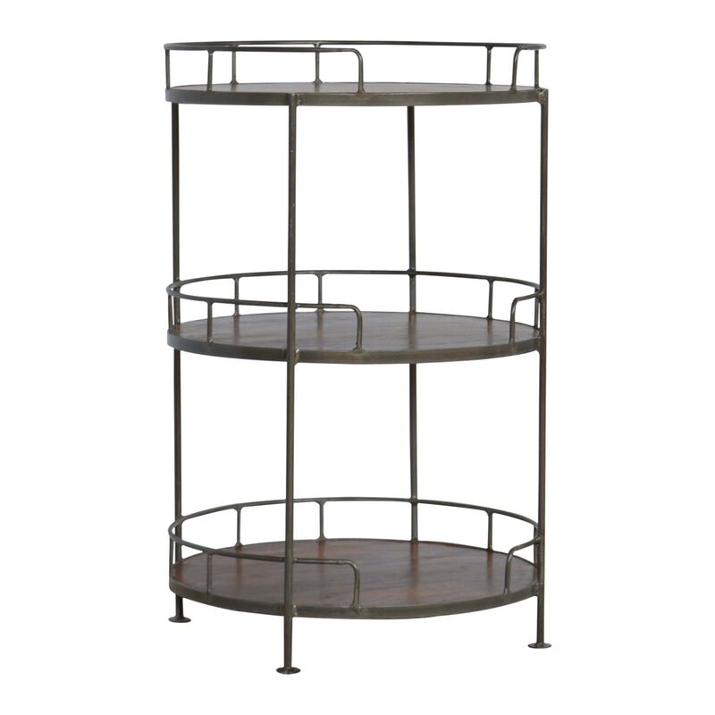 Solid Wood Iron Industrial Round Butler Tray Table