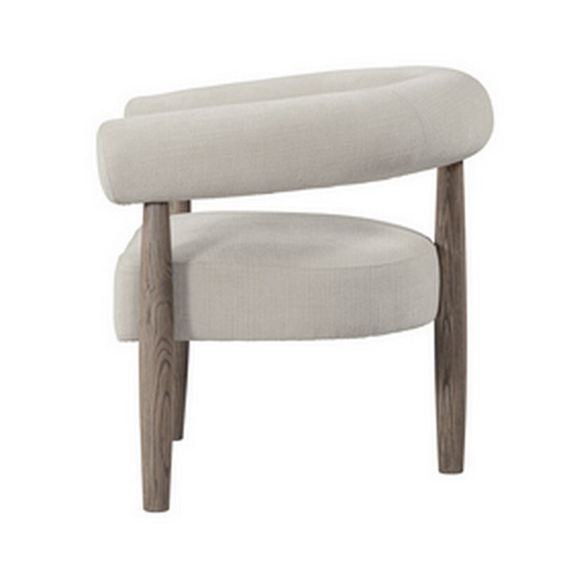 Zob 33 Inch Armchair, Wishbone Curved Cushioned Frame, Cream Beige, Taupe - Benzara