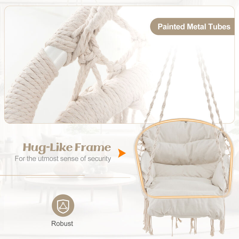 Hammock Chair with Thick Cushion and Macrame Holds up to 330 LBS