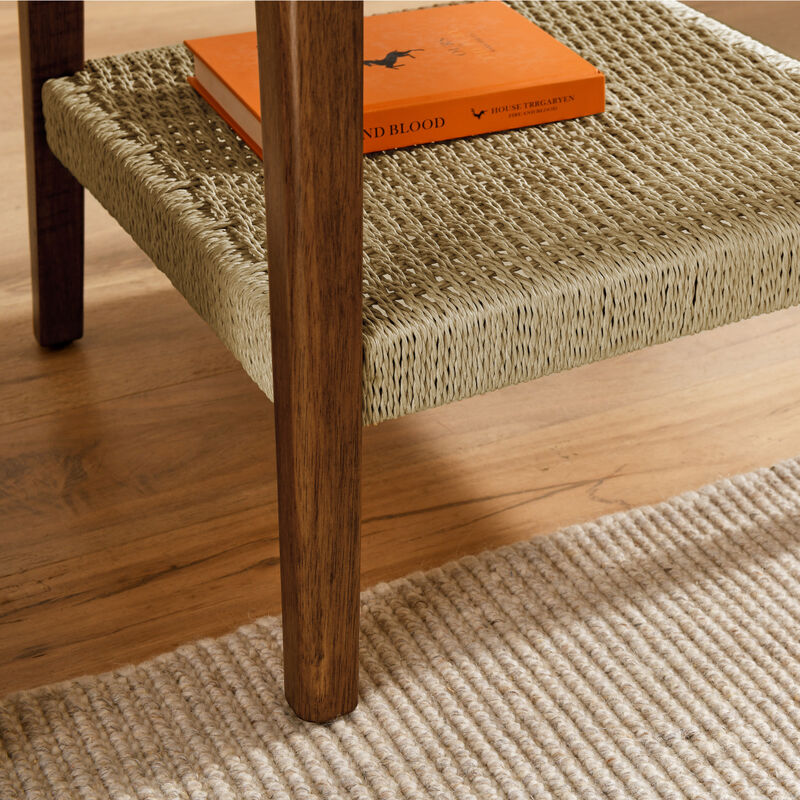 Boho Mid-Century Woven Side Table with Storage