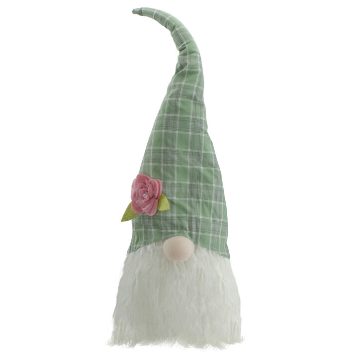 20" Green and White Plaid Spring and Easter Gnome Head Table Top Decor