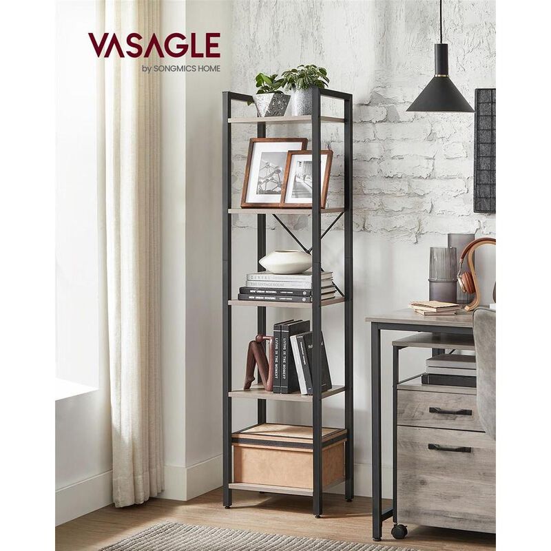 Space-Saving 5-Shelf Bookshelf Ideal for Study Storage