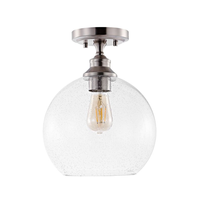 Marla 1-Light Bohemian Farmhouse Iron/Seeded Glass LED Semi Flush Mount