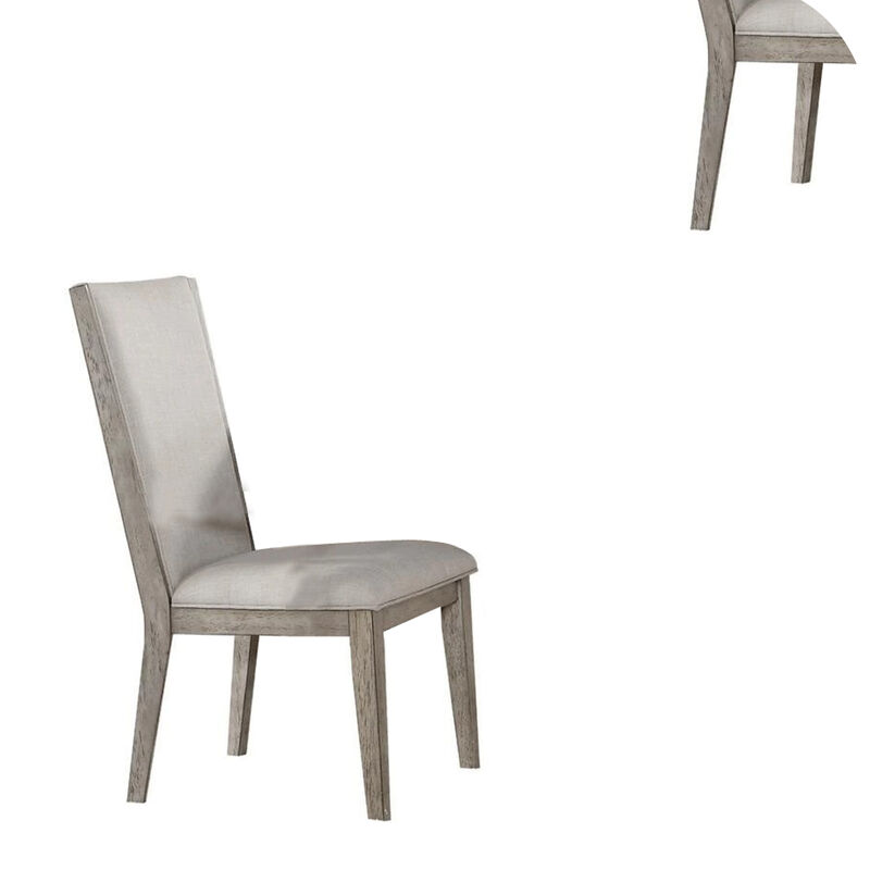 Transitional Style Wooden Side Chair with Fabric Upholstery, Set of 2, Gray Oak-Benzara