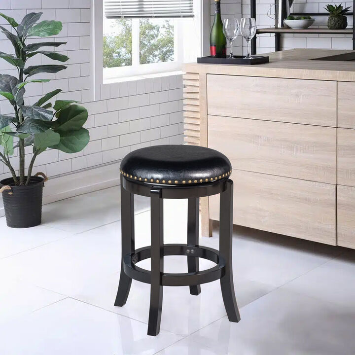 Nailhead Trim Round Leatherette Swivel Counter Stool with Flared Leg