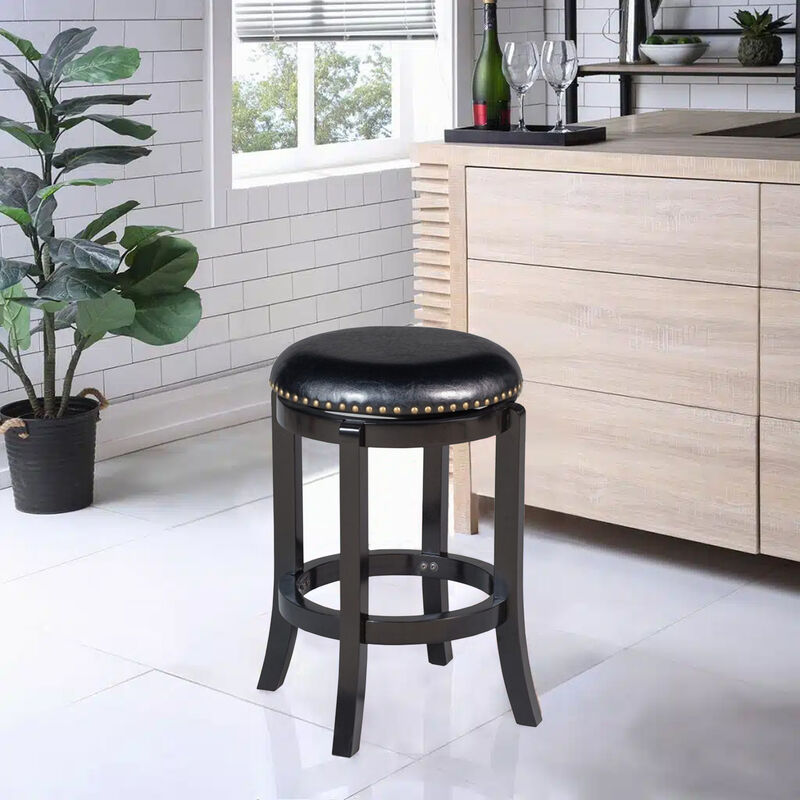 Nailhead Trim Round Leatherette Swivel Counter Stool with Flared Leg