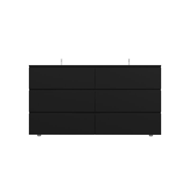 59" L Modern Wood Storage Dresser Chest with 6 Drawers, Double Chest, Anti-Skid Legs & Wide Storage Space for Bedroom, Living Room, Black