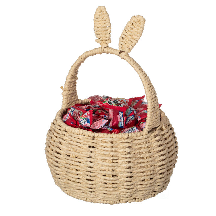 Wickerwise Hand-Woven Easter Bunny Ear Basket with Handle – Multi-Purpose Paper Rope Wicker Basket for Easter Egg Hunts, Picnics, Flower Arrangements, Food Storage, Party, and Home Decor, Nude