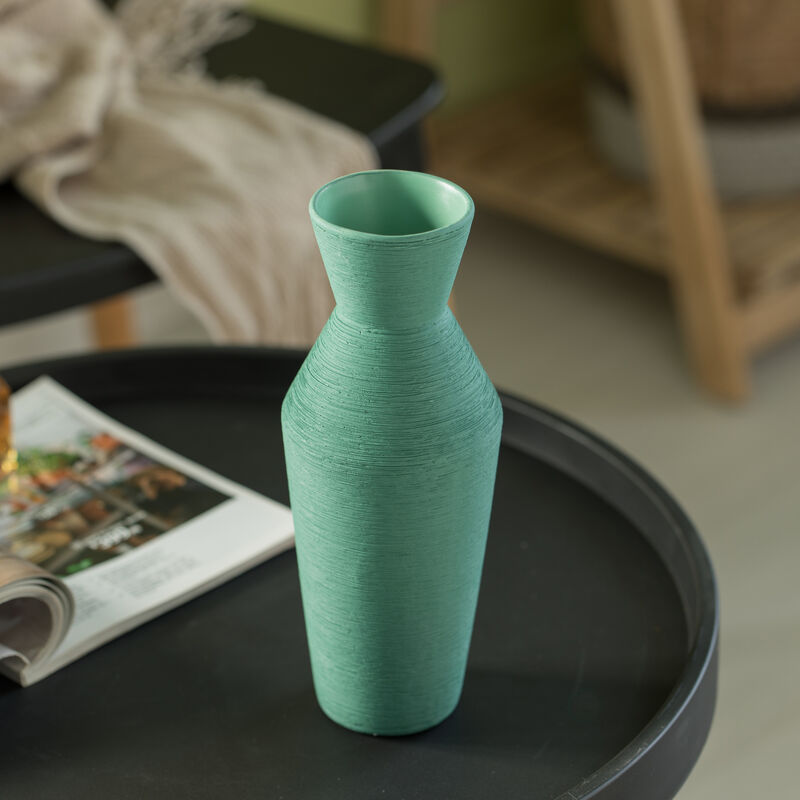 10" H Decorative Ceramic Round Sharp Concaved Top Vase Centerpiece Table Vase Green, Large
