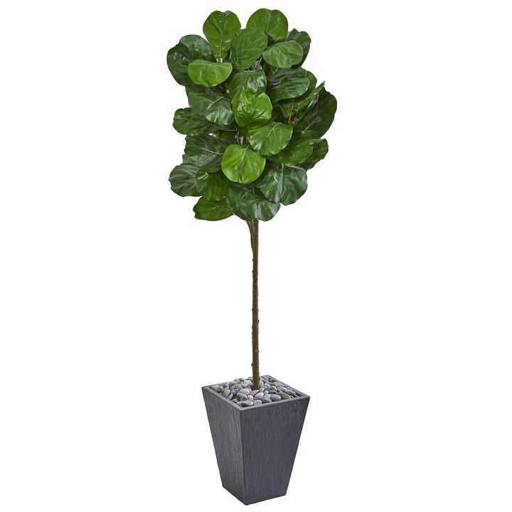 Hivvago 6 Feet Fiddle Leaf Artificial Tree in Slate Finished Planter