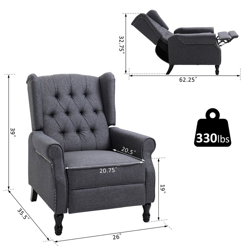 Dark Gray Lounge Chair: Vintage Linen Fabric Tufted Reclining Sofa