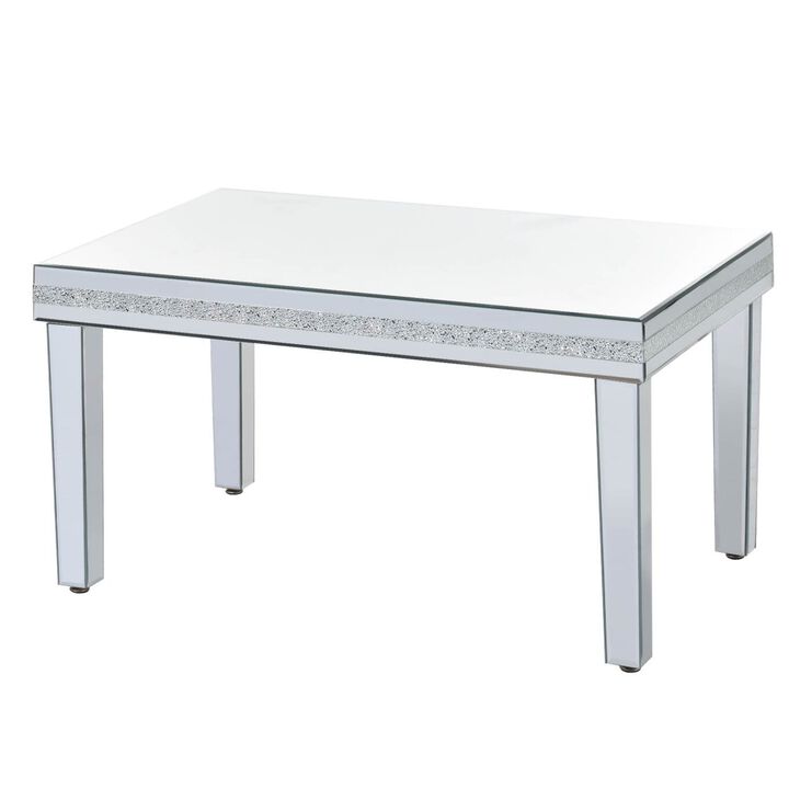 Modern Glass Mirrored Coffee Table with Crystal Design & Height-Adjustable Legs