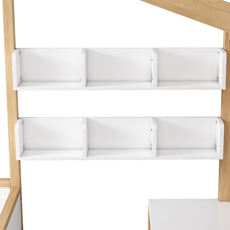 Streamdale Wooden House Bed with Desk, Drawer & Bookshelf