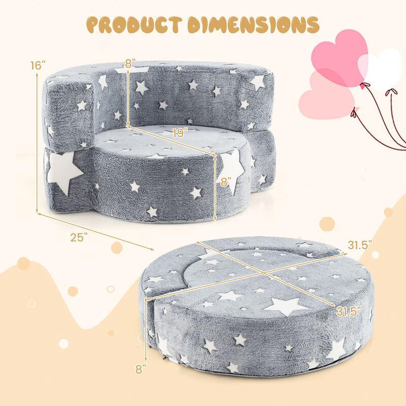 2-in-1 Convertible Glow-in-the-Dark Kids Sofa with Removable Washable Cover