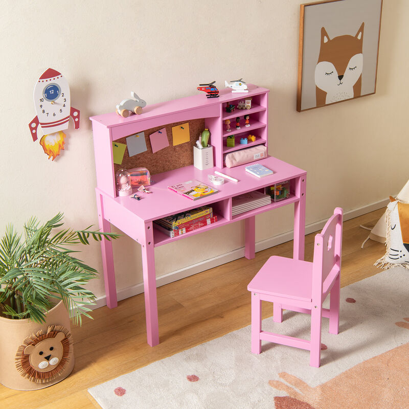 Kids Desk and Chair Set with Hutch and Bulletin Board for 3+ Kids