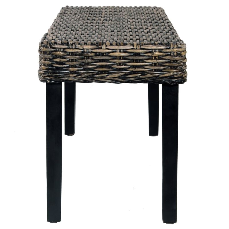 vidaXL Bench 43.3" Black Natural Kubu Rattan and Solid Mango Wood