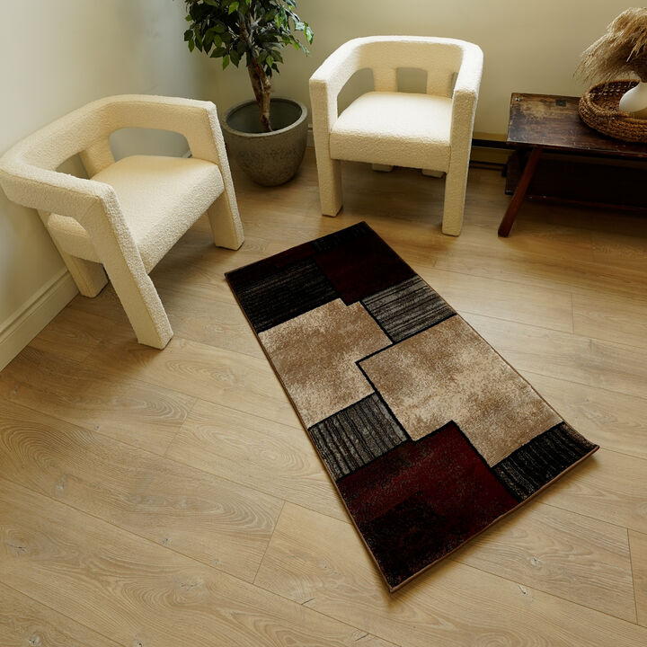 Montage Modern Abstract Checkered Brown Red Indoor Area Rug