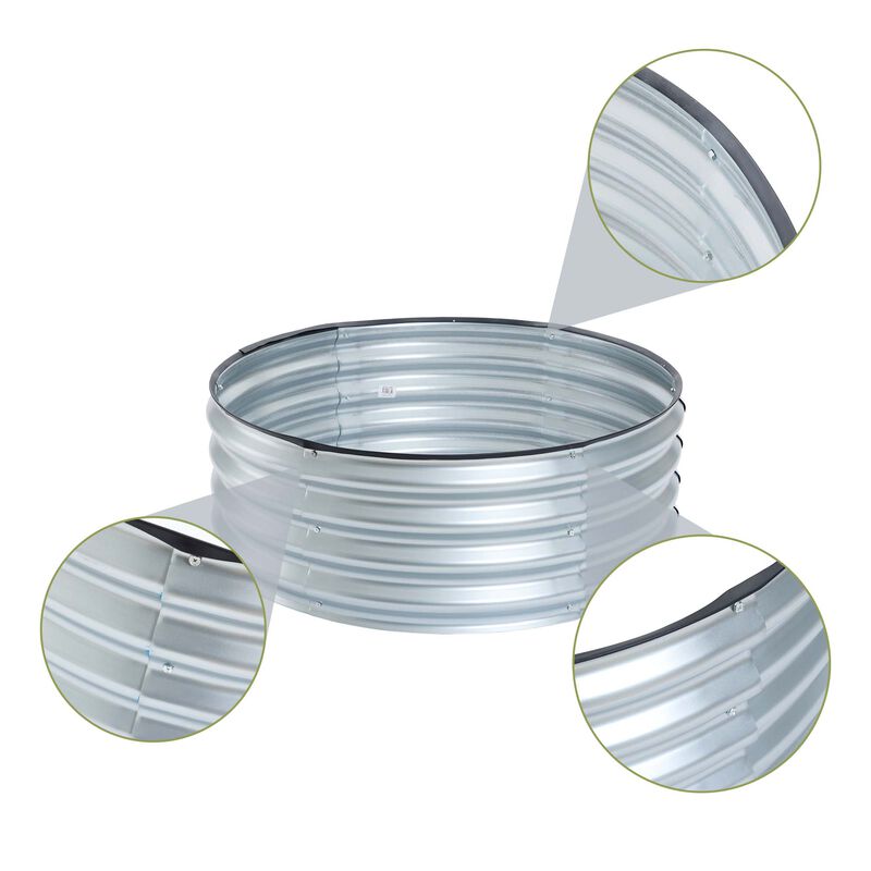 LuxenHome 35.38in Round Galvanized Steel Raised Garden Bed