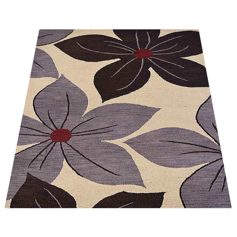 RUGSOTIC CARPETS HAND TUFTED WOOL ECO-FRIENDLY AREA RUGS  - 8'x10', Rectangle Shape, Cream, Floral Modern Design, High Pile Thick Handmade Anti Skid Area Rugs for Living Room, Bed Room (K00926)