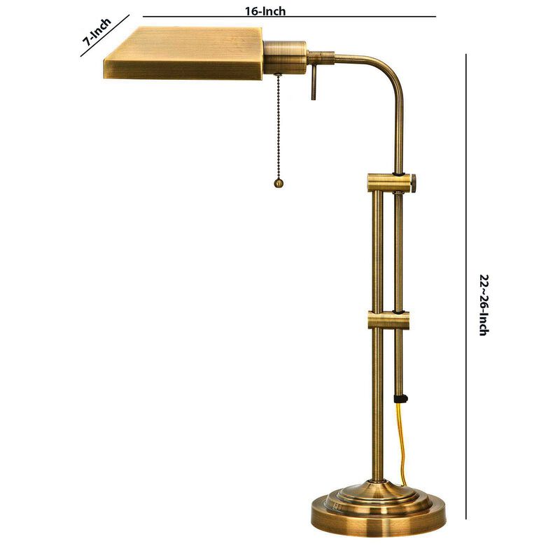 Metal Rectangular Desk Lamp with Adjustable Pole, Gold-Benzara