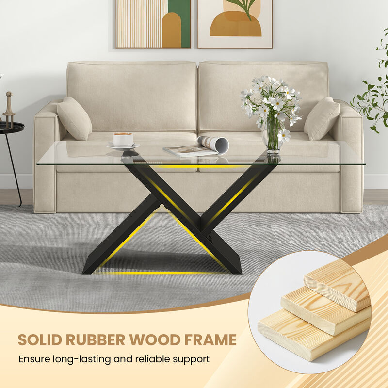 Modern Rectangle Glass Coffee Table Stylish Center Table with Tempered Glass Top