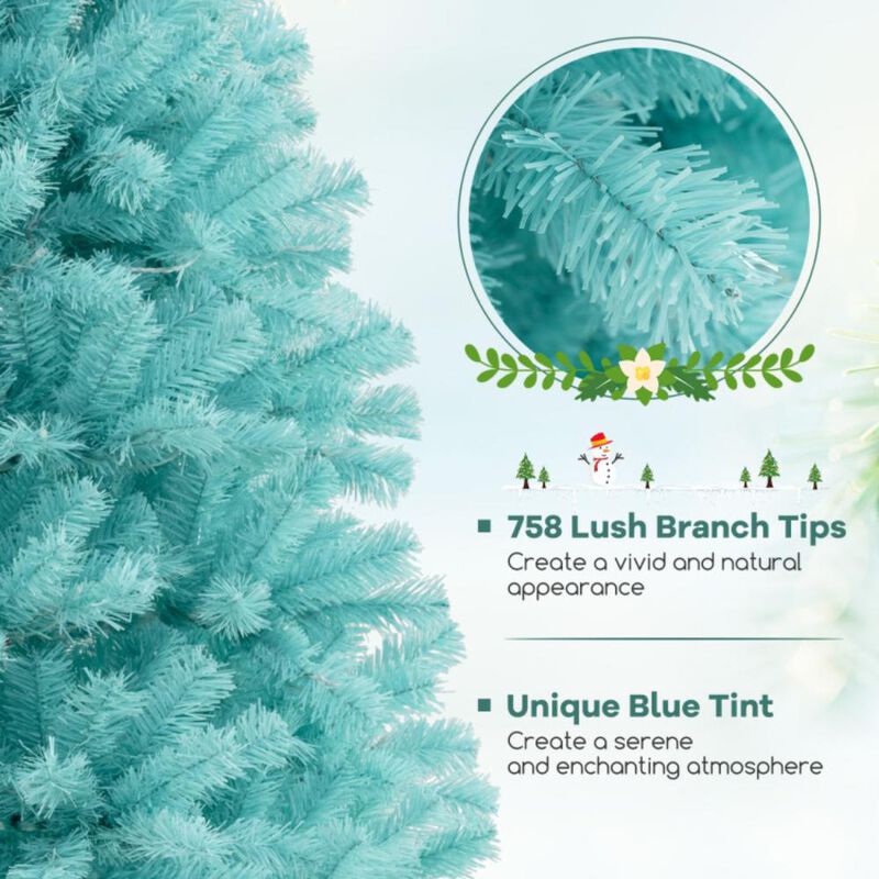 Hivvago 6 FT Blue Artificial Christmas Tree with 280 Warm White LED Lights and Foldable Metal Stand