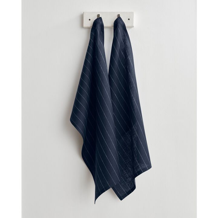Solino Home 100% Pure Linen Kitchen Towels Set of 2 - 17 x 26 Inch | Pinstripe