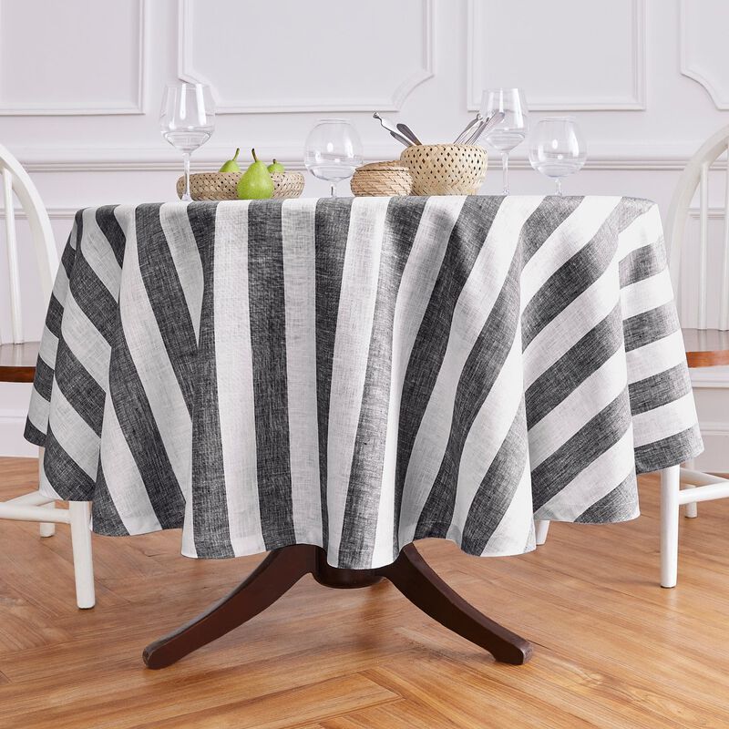 Solino Home 100% Pure Linen Round Tablecloth 70 Inch Diameter | Cabana Stripe