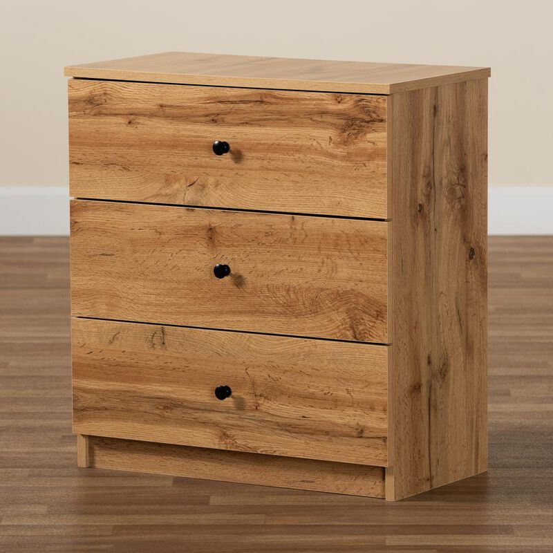Baxton Studio Decon Modern and Contemporary Oak Brown Finished Wood 3-Drawer Storage Chest