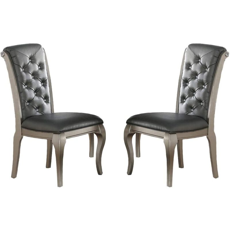 Antique Silver Wooden Dining Chairs with Grey Faux Leather