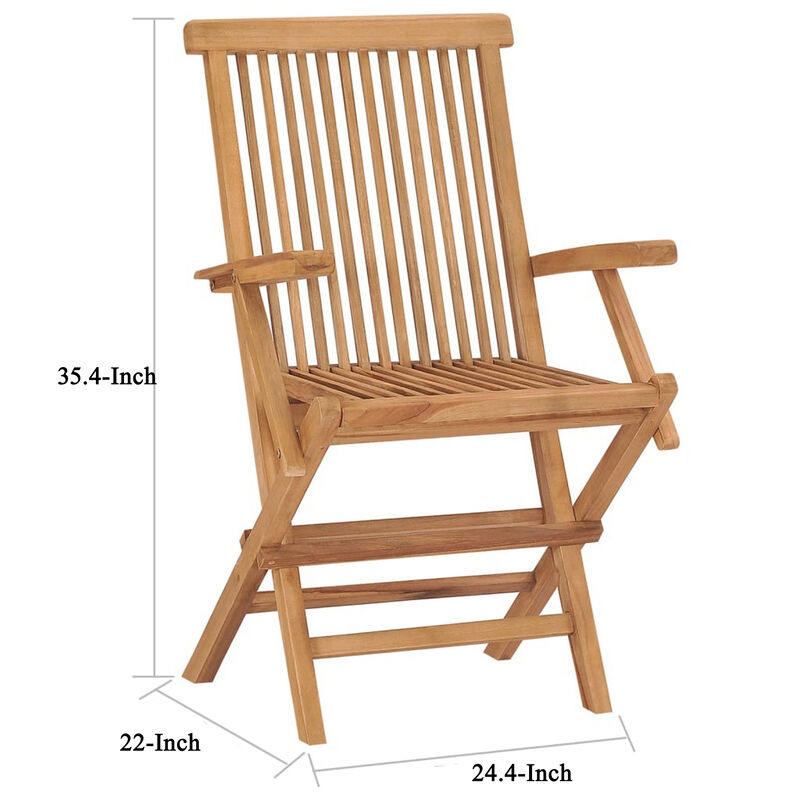 Patio Accent Chair Set of 8, Folding Design, Natural Brown Teak Wood - Benzara