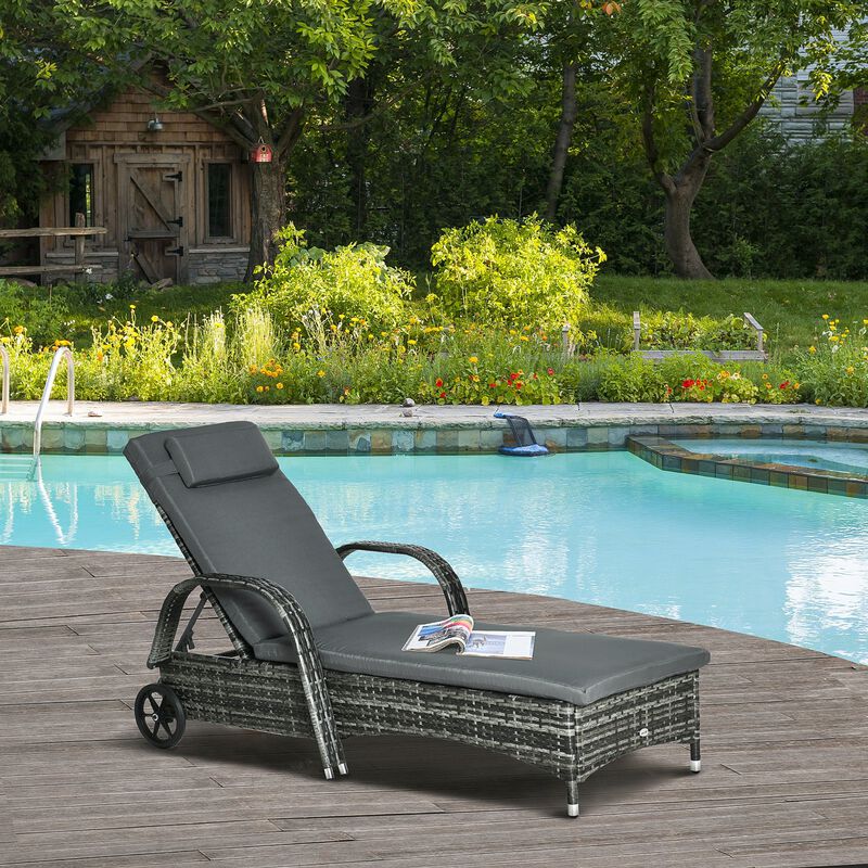 Mixed Grey Leisure: Patio Wicker Chaise Lounge with Adjustable Back