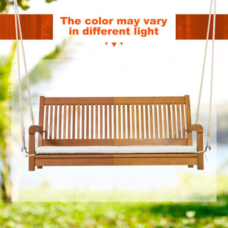 Hivvago 2-Person Hanging Porch Swing Wood Bench with Cushion Curved Back