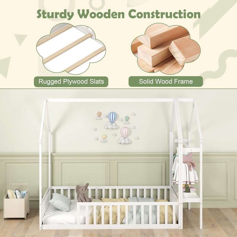 House Floor Bed Montessori Bed Frame with Storage Shelf
