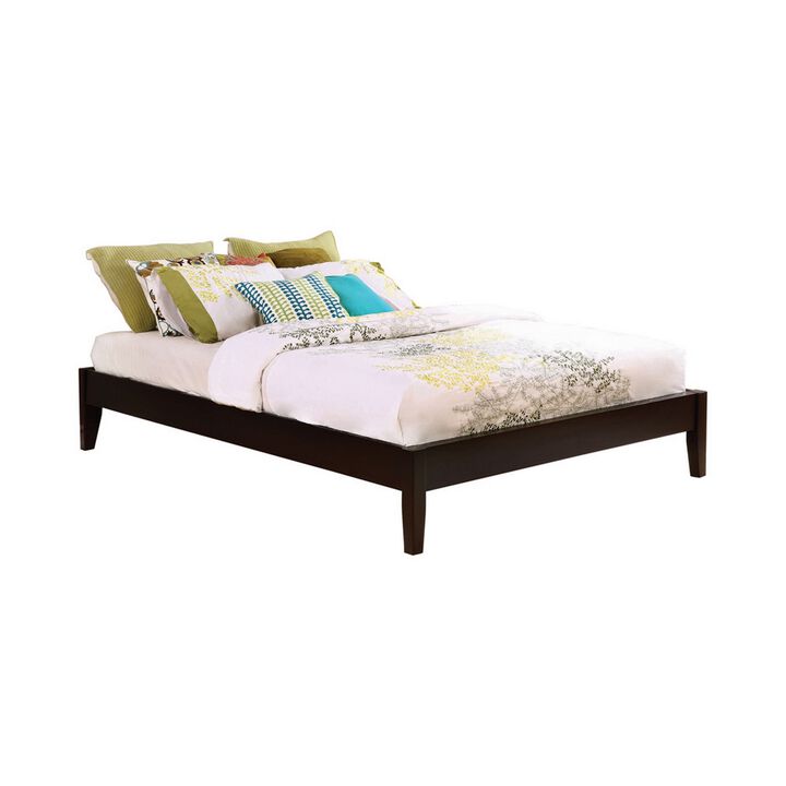 Wooden Queen Size Bed Frame with Chamfered Legs, Dark Brown-Benzara