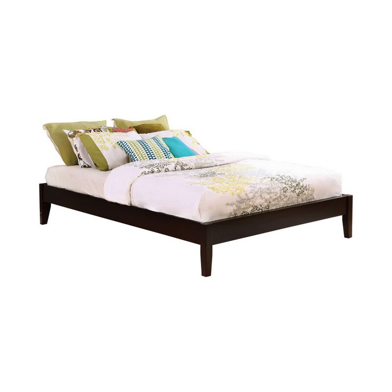 Wooden Queen Size Bed Frame with Chamfered Legs, Dark Brown-Benzara